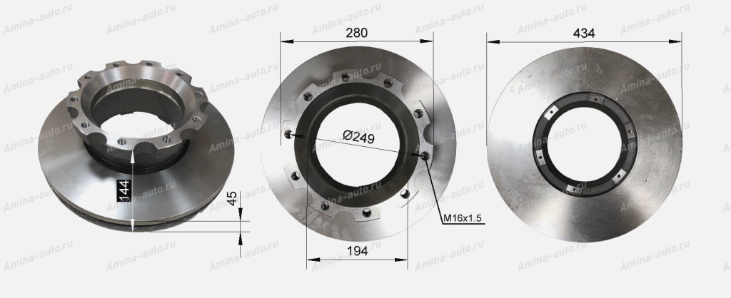 Диск тормозной задний (Yutong) D=434 T=45 H=144 10 отв.