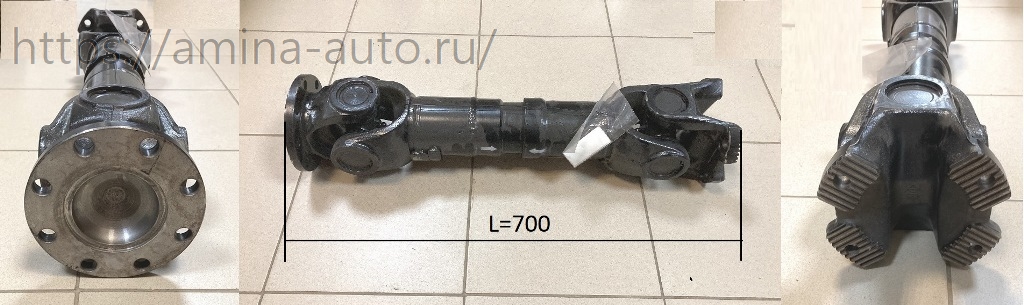 Кардан L=690 крест 57*145 круглый фланец 8 отв.D=165 / фланец 4 отв. 86*122