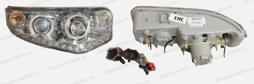 Фара (Higer) KLQ 6129, KLQ 6119, KLQ 6109 RH (2 фишки 2 конт.-мама + 2 фишки 2 конт.-папа)