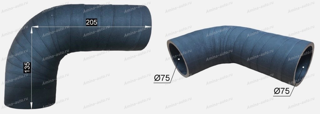 Патрубок (D6CA) радиатора нижний d=75/75