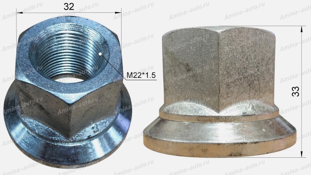 Гайка шпильки передней (Higer) M22x1,5 ключ 32 мм *