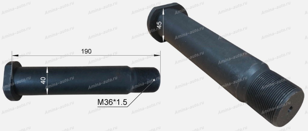 Палец рычага (Zhong Tong) нижний короткий (независимая подвеска) L=190 M36x1,5 с гайкой *