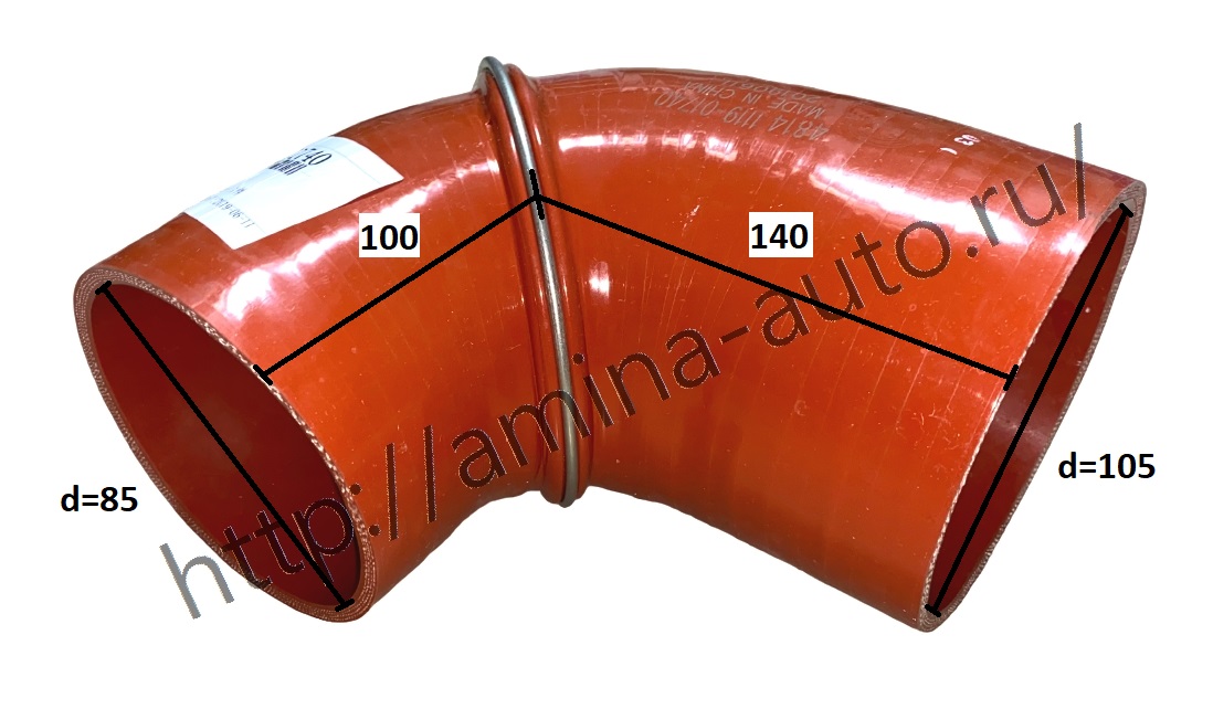 Патрубок интеркулера (Yutong) ISDe245-30 верх №1 d=85*105 L=100*140 уголок
