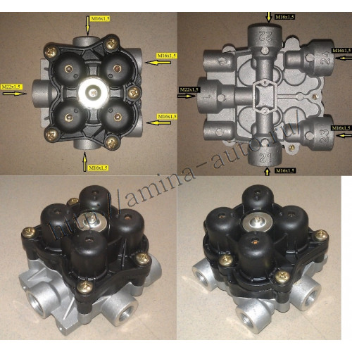 Клапан осушителя 4-х контурный отдельно стоящий M22x1,5 + 4/M16x1,5