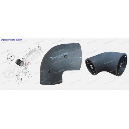 Патрубок воздушного фильтра OUT (ISD200-50) 90град. d=100/130